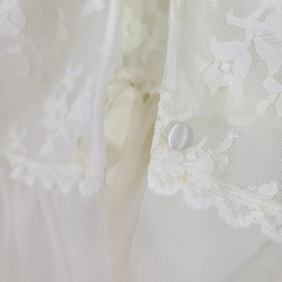 Vintage Miss Siren Peignoir Gown Robe Set Beige Nylon Chiffon Sheer Lace Small - Picture 4 of 11